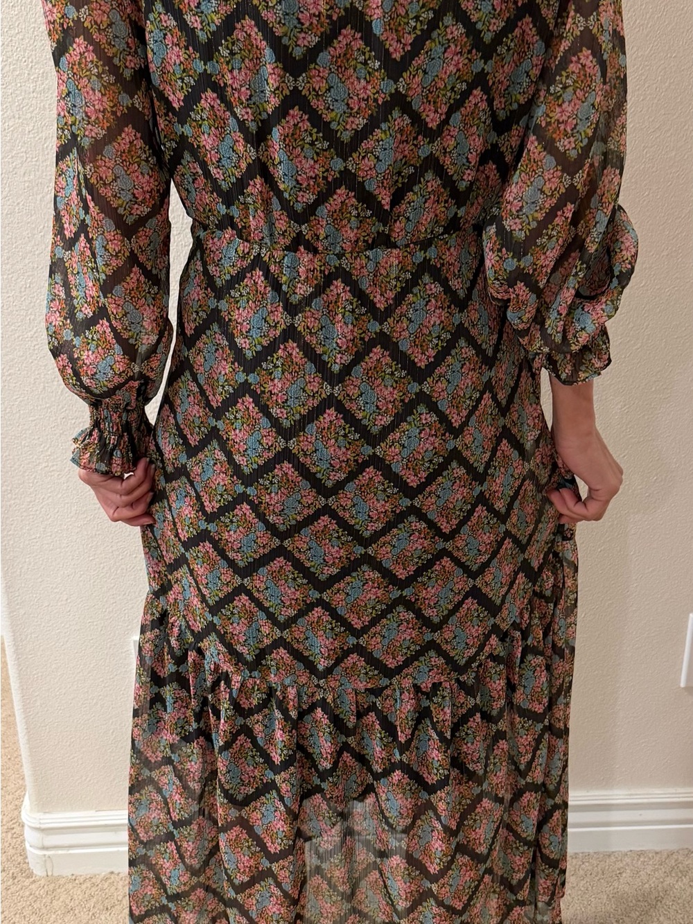 LC Lauren Conrad Black Floral Diamond-Print Maxi Wrap Dress - Picture 2 of 8